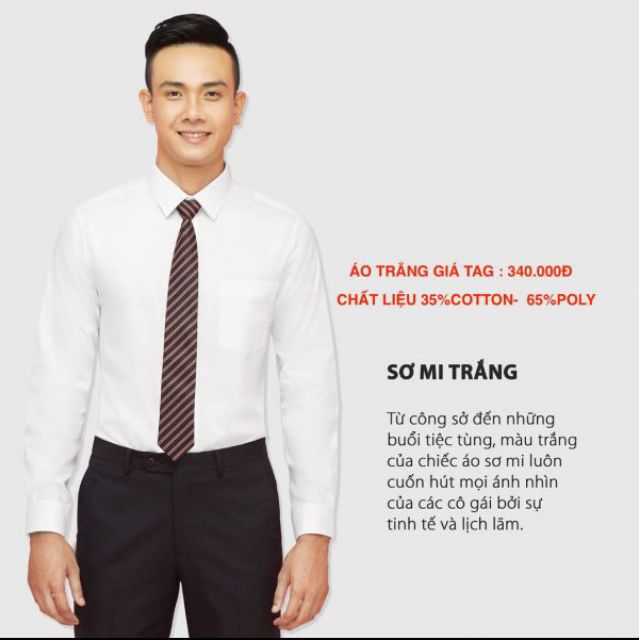 Áo trắng VIỆT TIẾN giá 340.000đ dài tay,sản phẩm chính hãng của Việt Tiến