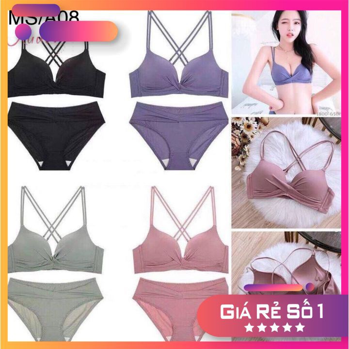 { FreeShip_Chính hãng MuJi Mẫu Mới Nhất Năm 202} Set quần +áo lót 2 dây cup xoắn đan dây siêu Hot quyến rũ | BigBuy360 - bigbuy360.vn