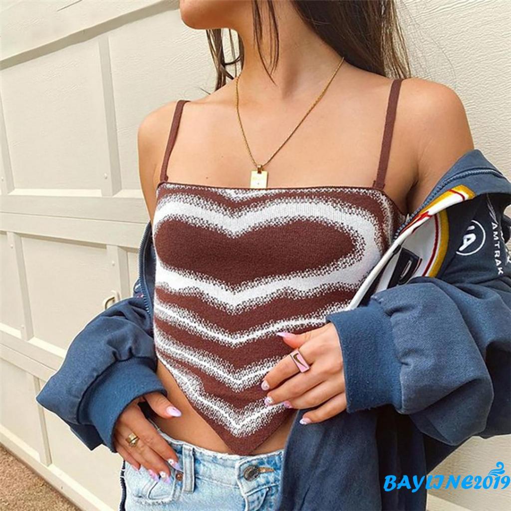 Áo hai dây in họa tiết trái tim thời trang mùa hè cho nữ