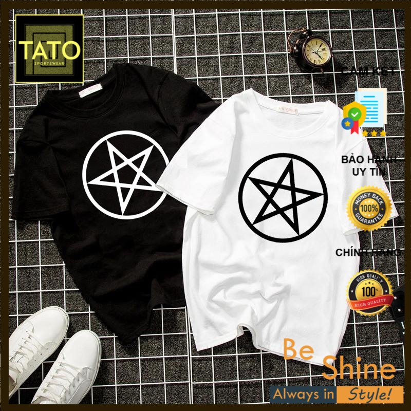 Áo thun unisex form rộng in ngôi sao cá tính vải cotton dày mịn màu đen - TATO Unisex Clothing
