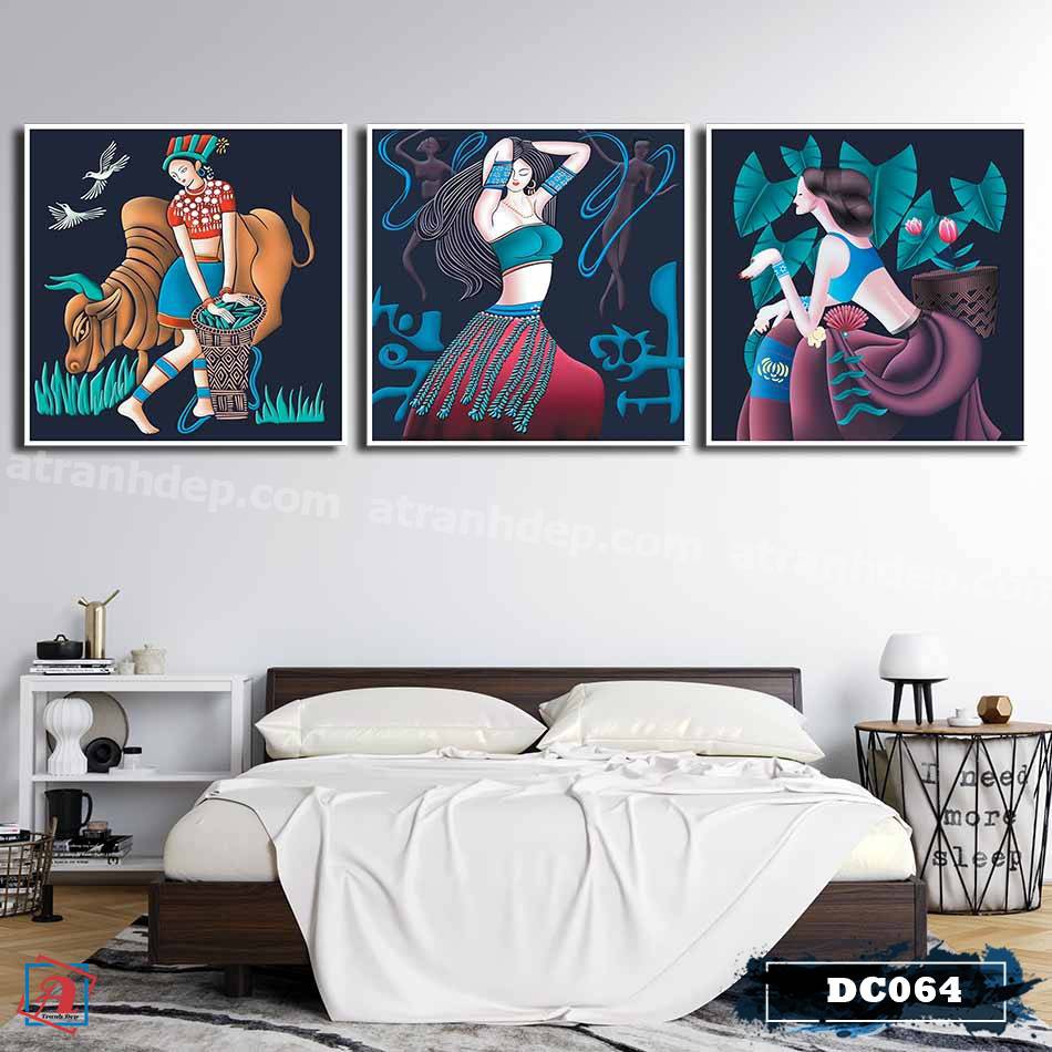 Bộ 3 tranh canvas treo tường Decor cô gái sơn nữ, phong cách tân cổ điển, ấn tượng – DC064