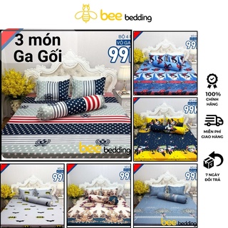 Ga gối poly, bộ ga giường 3 món cotton poly Bee Bedding, bộ vỏ ga trải giường + 2 vỏ gối, drap 1m6, 1m8 x 2m, ra cute