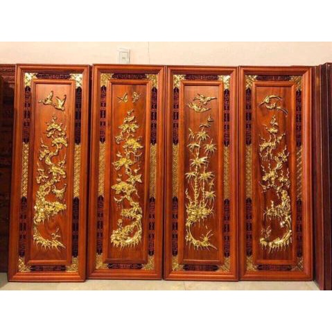 Tranh Tứ quý Vinh Hoa Phú Quý - Gỗ Hương Đỏ Treo Tường (107cm x 37cm x 3cm)
