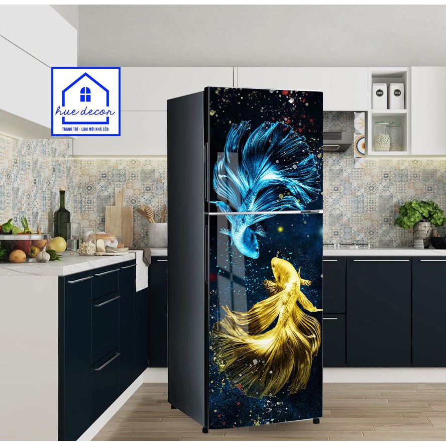 Decal tủ lạnh 3D cá Tiên thương hiệu Huedecor -  phù hợp vơí mọi không gian, chống nước và ẩm mốc