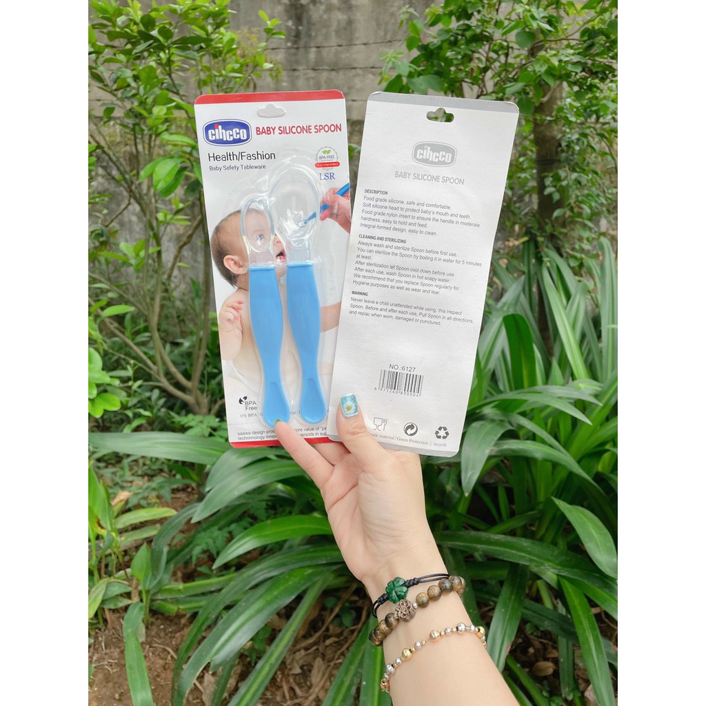 Set 2 thìa / muỗng ăn dặm silicon mềm dẻo, an toàn cho bé