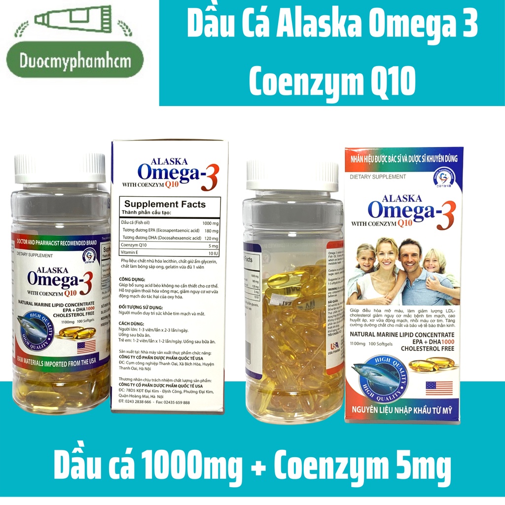 Dầu Cá Omega 3 ALASKA Gia Đình, Bổ Não, Tăng Cường Thị Lực, Hộp 100 viên
