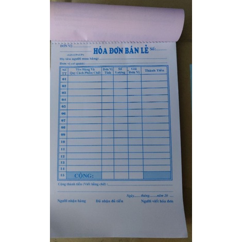 Hoá đơn bán lẻ 2 liên loại đẹp, dày 50 bộ