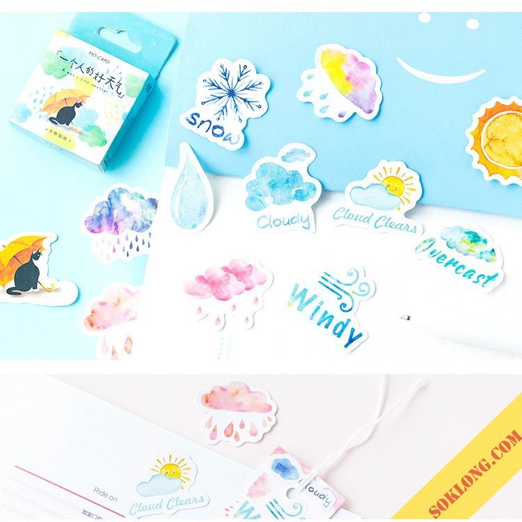 Hộp nhãn dán sticker thời tiết 46 hình siêu dễ thương trang trí STI48 VPP Tuệ Minh