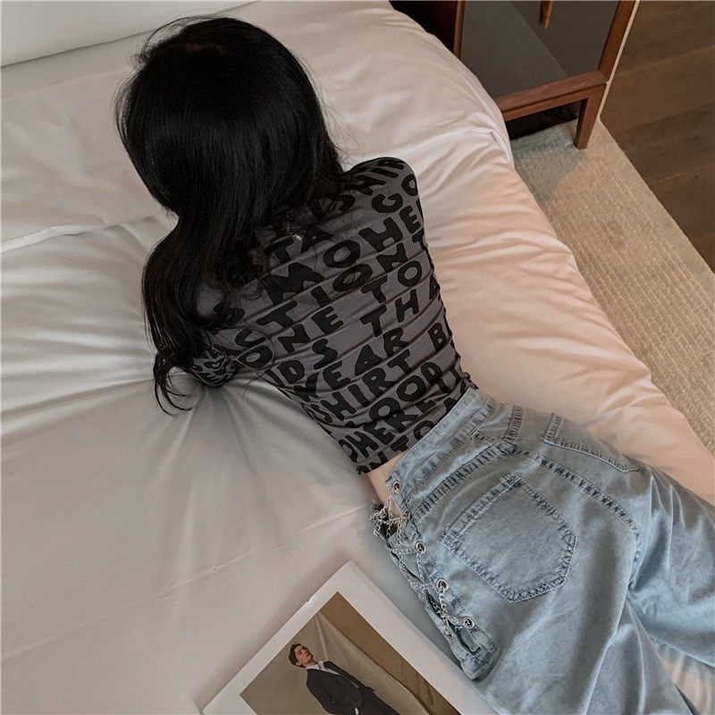 Áo Thun Tay Dài Cổ Tròn In Họa Tiết Phong Cách Hong Kong Cho Nữ