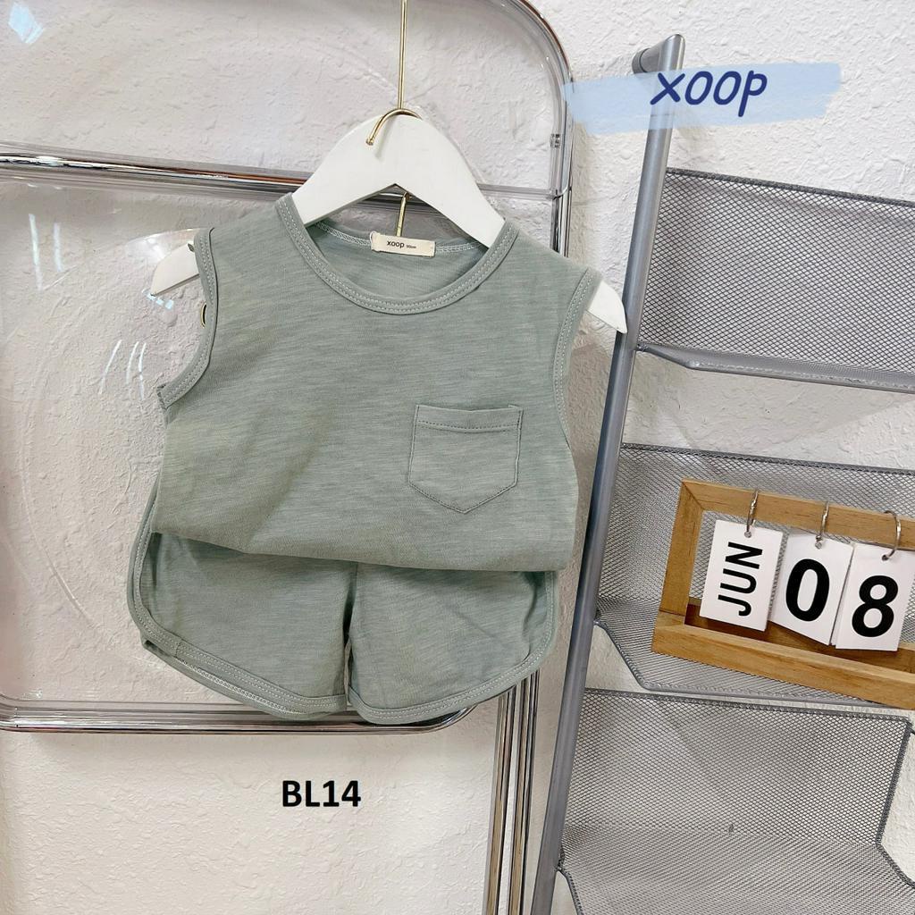 Bộ ba lỗ XOOP cotton vân gỗ có túi cho bé trai bé gái (10-23kg) BL14,Đồ bộ thời trang quần áo trẻ em mặc nhà,đi chơi