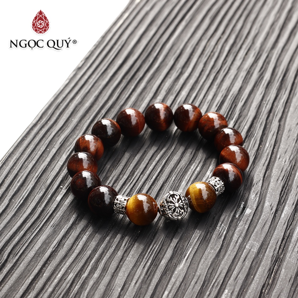 Vòng đá TA mắt hổ nâu đỏ phối charm bạc - Ngọc Quý
