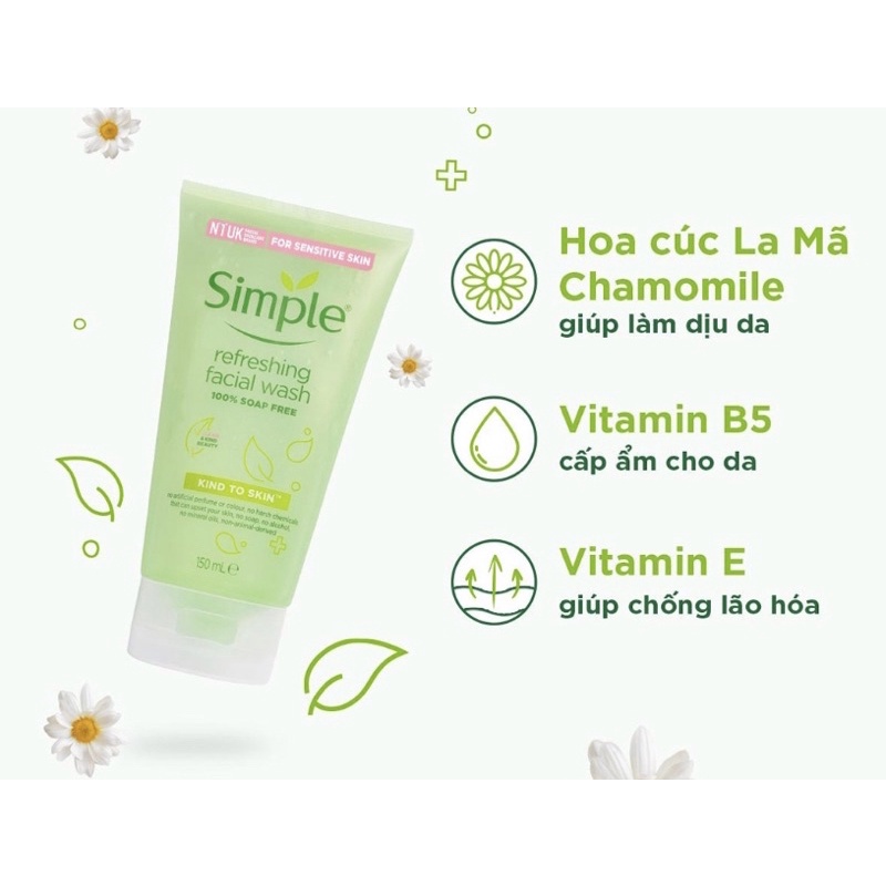 Gel Rửa Mặt Simple Kind To Skin Refreshing Facial Wash Gel