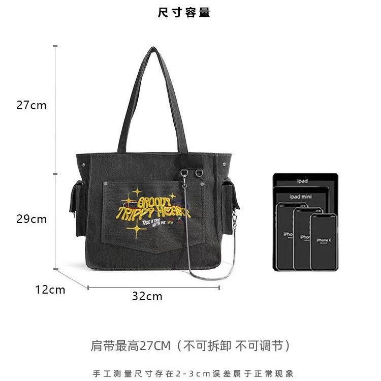 Niche Túi Tote Mua Sắm Đeo Dưới Cánh Tay Bằng Vải Bố Thêu Chữ Trọng Lượng Nhẹ Dễ Phối Đồ Cỡ Lớn Phong Cách Đường Phố