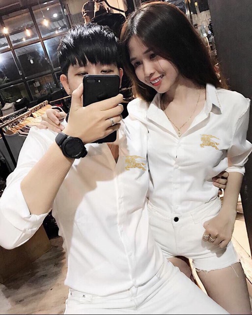 Áo sơ mi cặp thời trang họa tiết con ngựa chạy