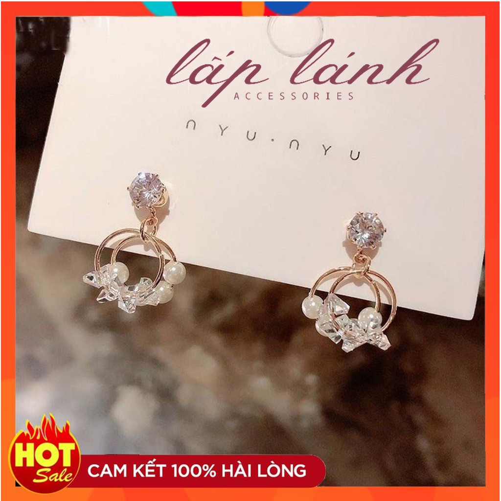 [HOT] BÔNG TAI HOA TAI TRÒN ĐÍNH HẠT ĐÁ NHÂN TẠO KIỂU DÁNG SANG TRỌNG TINH TẾ PHONG CÁCH HÀN QUỐC 214BT076