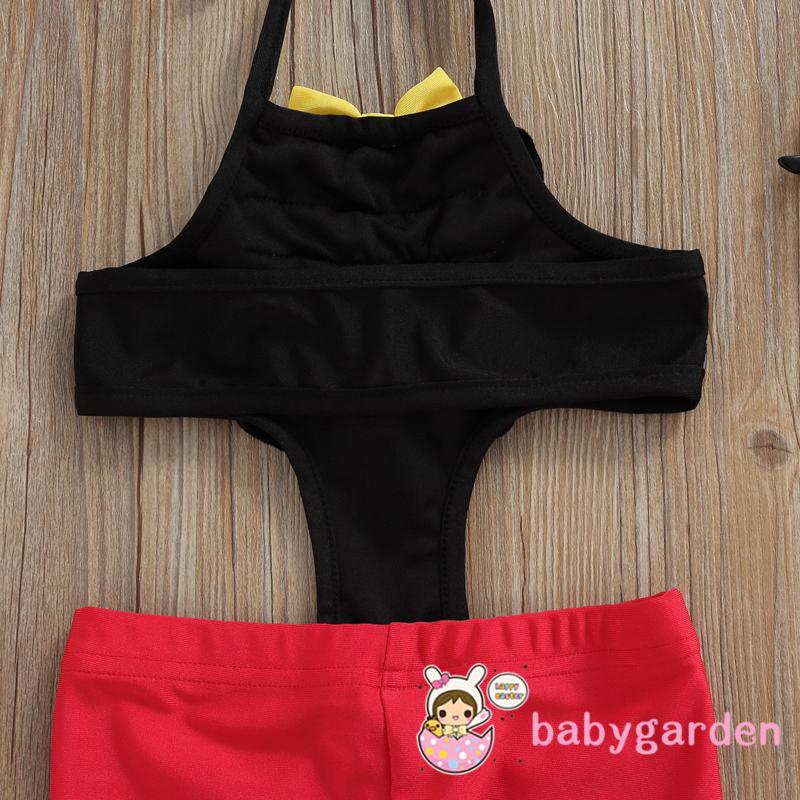 BABYGARDEN-0-5years Boys Girls Swimsuit One Piece Bow Decoration Contrast Color Halter Sleeveless Design Cute Ruffle