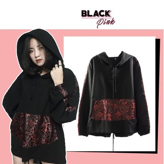 Áo hoodies phối gấm họa tiết - blackpink - unisex nam nữ - gấm cao cấp