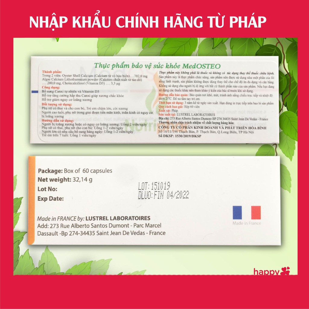 [CHÍNH HÃNG] Viên uống Medosteo - thực phẩm cho người có nhu cầu bổ sung Canxi cao