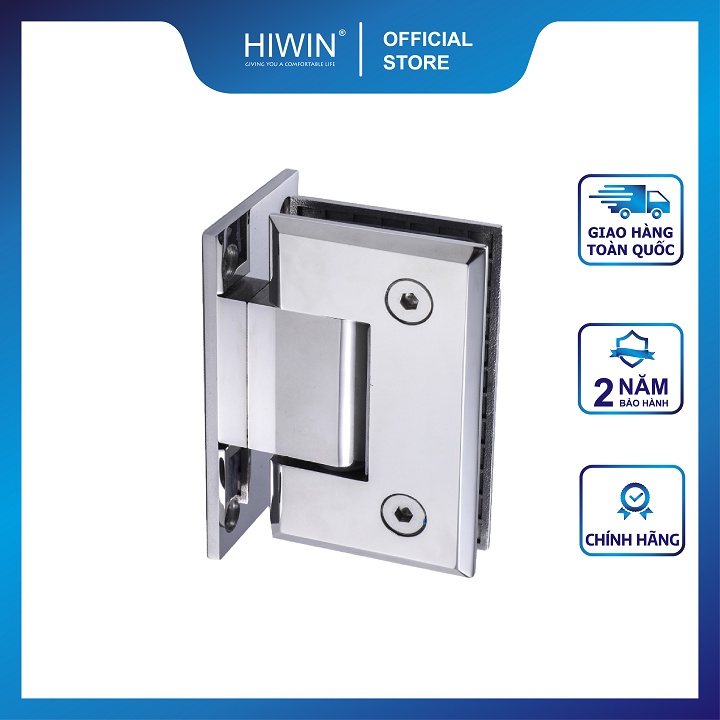 Bản lề phòng tắm kính 90 độ kính tường đế cân cạnh vát chất liệu inox 304 mặt gương HIWIN HG-005