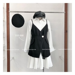 Set bộ đầm nữ áo + đầm sơ mi xếp li freesize Pumi