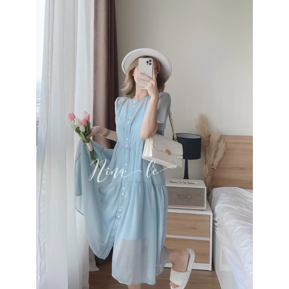 đầm suông dáng dài cổ tròn tay ngắn thích hợp cho các buổi tiệc