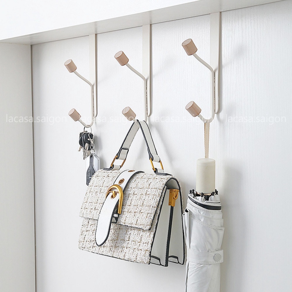 Móc treo đơn cách điệu kết hợp gỗ và kim loại máng sau cánh ( 1 móc )- Over The Door single Hook no drilling