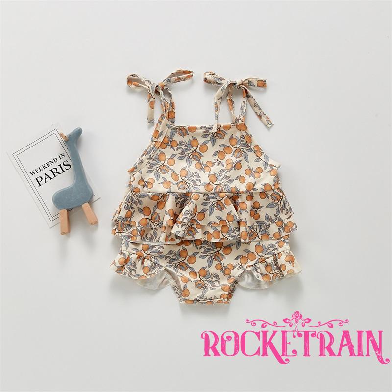 ♧Dl✬Bộ Đồ Bơi 2 Mảnh In Họa Tiết Hoa/Cá Hồi Kèm Quần Ngắn Cho Bé Gái