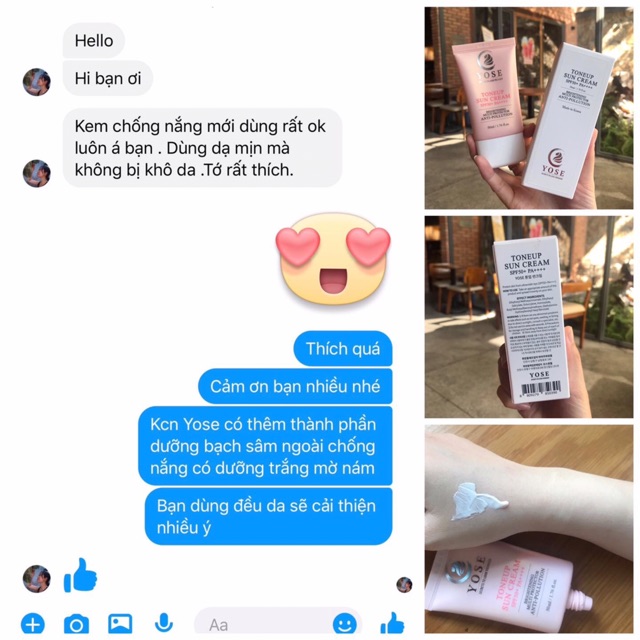 Kem chống nắng dưỡng trắng Yose Toneup Sun Cream  SPF 50+ PA++++