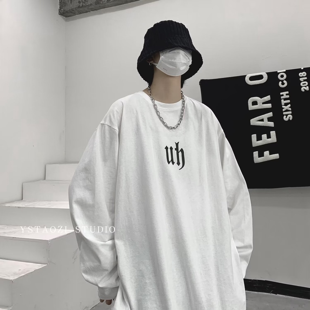 Áo Thun Tay Dài Dáng Rộng In Chữ Phong Cách Hàn Quốc Thời Trang Mùa Thu Cho Nam Và Nữ size M-8XL
