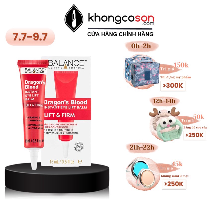 Kem Dưỡng Mắt Balance Chiết Xuất Cây Máu Rồng Giúp Căng Da Mắt Dragon's Blood Instant Eye Lift Balm 15ml - Khongcoson