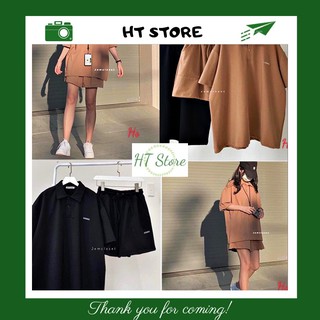 Bộ đùi áo polo trơn form rộng, Bộ đùi nam nữ phong cách Unisex cực chất - HT STORE