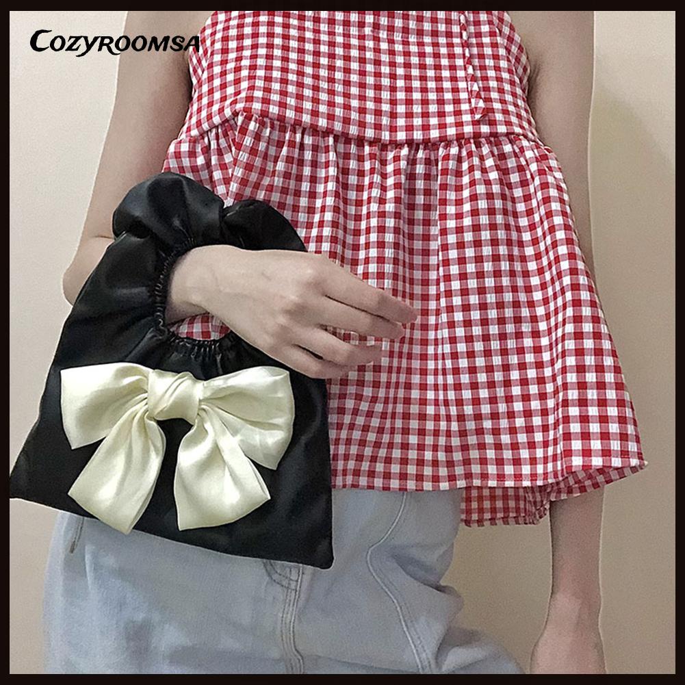 Túi xách da PU xếp li đính nơ thời trang cho nữ