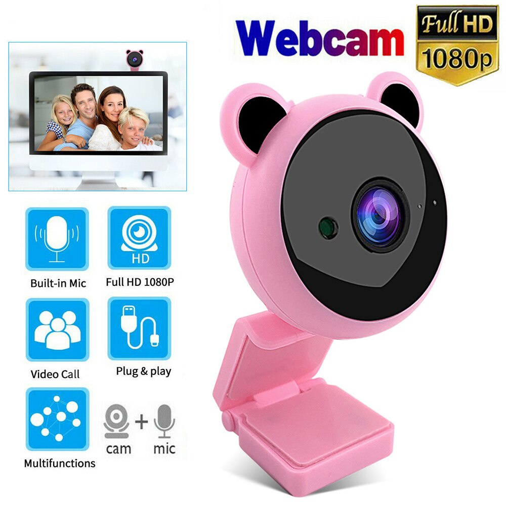 Webcam 1080P Full HD USB Có Micro Hình Gấu Dễ Thương Cho PC Laptop