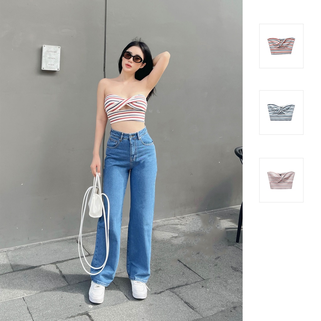 Áo Croptop Nữ Sleeveless Twisted , Chất Vải Thun Sọc Thoải Mái , WC000182,SOMEHOW