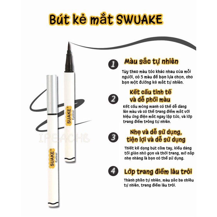 Bút kẻ mắt SUAKE cao cấp lâu trôi chống thấm nước chống nhòe nhanh khô trang điểm chuyên nghiệp