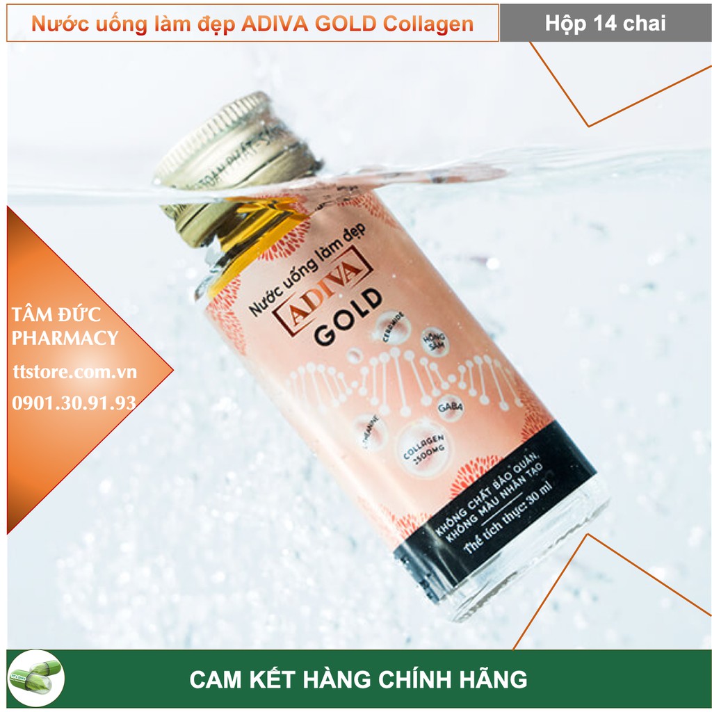 ADIVA GOLD COLLAGEN Hộp 14 chai nước cao cấp, ngừa lão hoá, da sáng mịn [colagen]