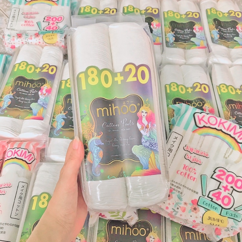 Bông tẩy trang Mihoo Kokomi 155-200-240 miếng mềm mịn, dai