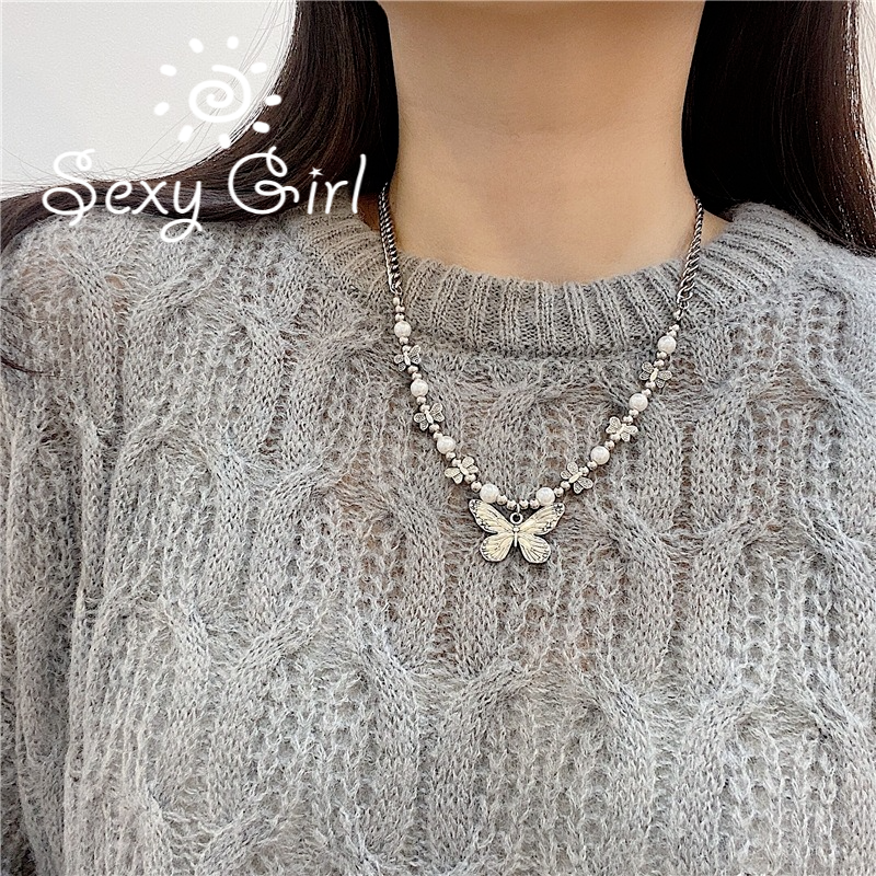 Vòng cổ Mặt Hình Bướm Đính Ngọc Trai Thời Trang Cho Nữ