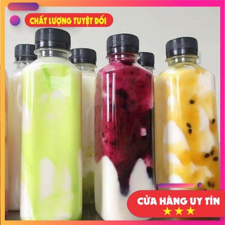 Chai nhựa trong 330ml vuông nắp đen đựng trà sữa , nước ép , đa năng tiện dụng RG099