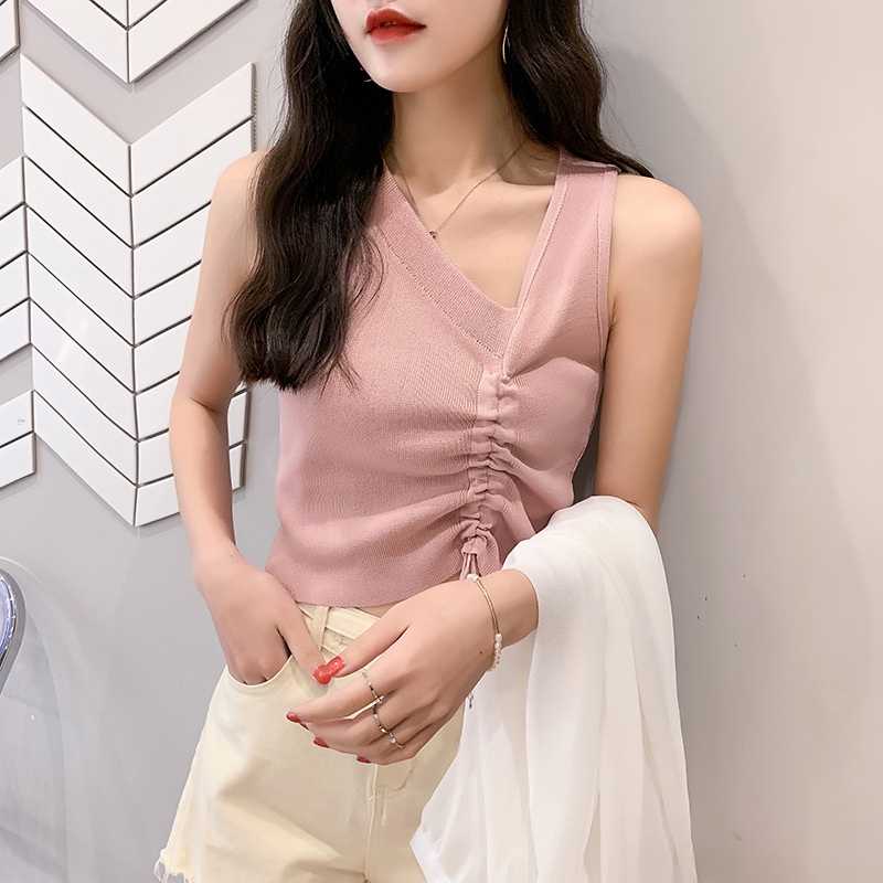 Áo croptop nữ áo kiểu dây rút chéo không tay dệt kim thời trang quyến rũ mẫu mới nhất S4T1-2