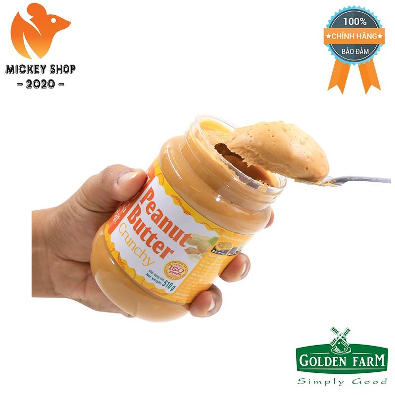 [ BÁN CHẠY ] Bơ Đậu Phộng Hạt Peanut Butter Crunchy Golden Farm 170g, 340g, 510g