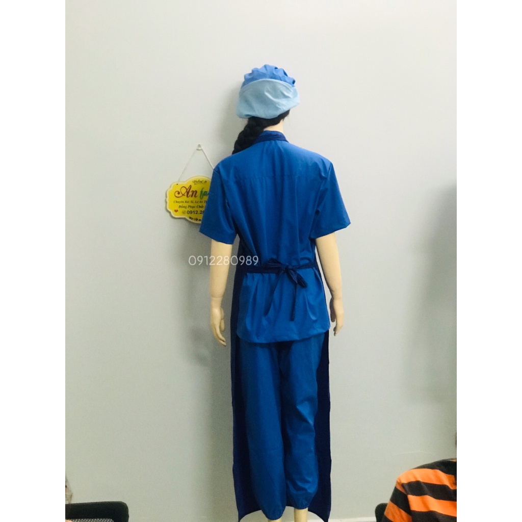 Tạp dề yếm chống thấm nước màu xanh dương dài 1m2 có túi, Tạp dề thủy sản _ Hình chụp thật