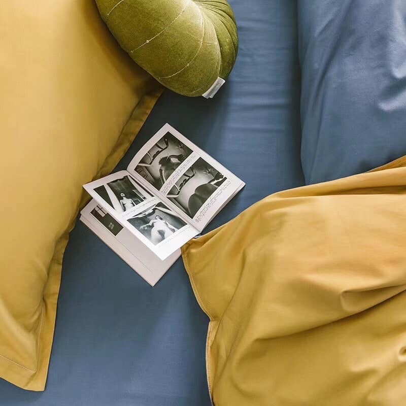 Full set Bộ Drap giường Cotton Lụa 100% Hàn Quốc Phối Màu Vàng Xanh Trơn