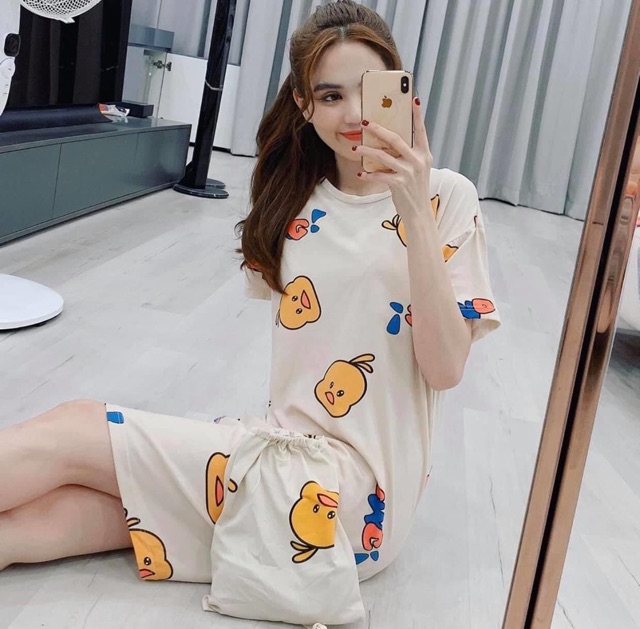 VÁY NGỦ HÌNH CUTE KÈM TÚI QC