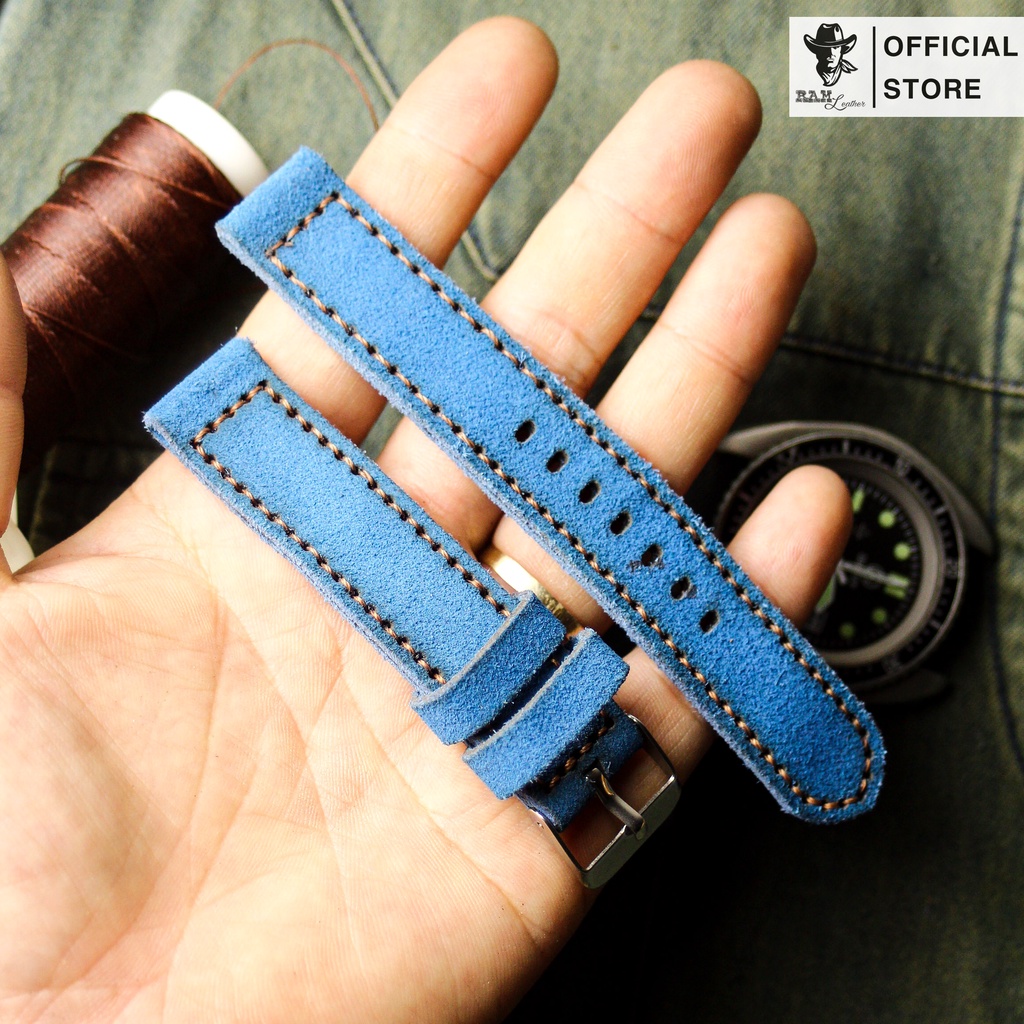 Dây Đồng Hồ Da Thật RAM Leather 1963 Da Bò Da Lộn Navy Bền Đẹp