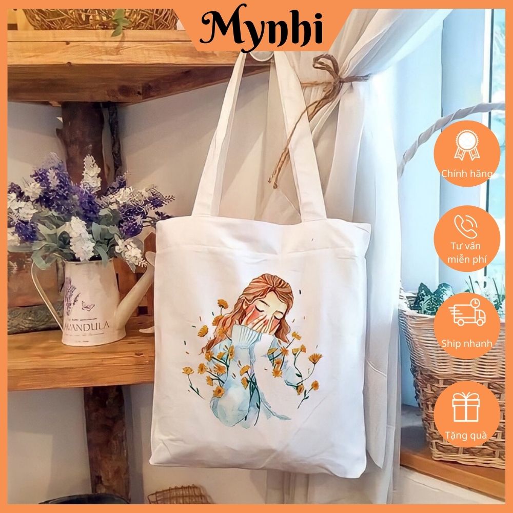 Túi tote vải đeo chéo đeo vai canvas in hoạ tiết cô gái SHOPMYNHI SMN249