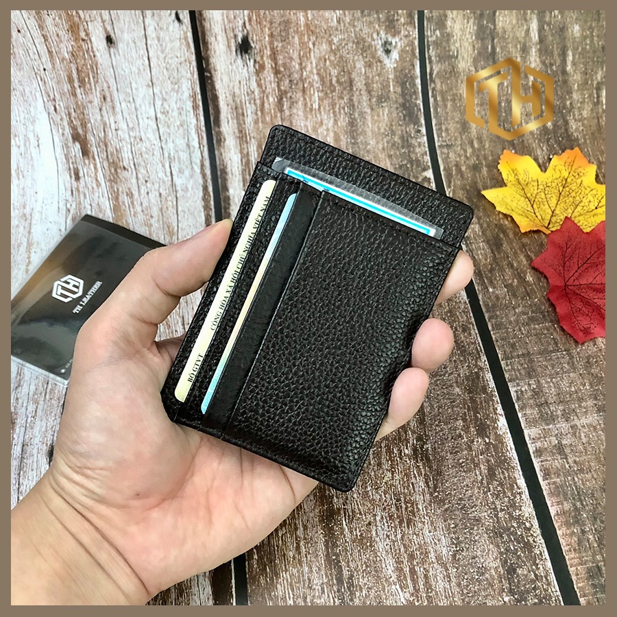 Ví Đựng Thẻ Mini Da Bò Thật Màu Nâu Đựng Name Card, Bóp Cầm Tay Nhỏ Gọn Đựng Thẻ Card Holder - BH 12 Tháng