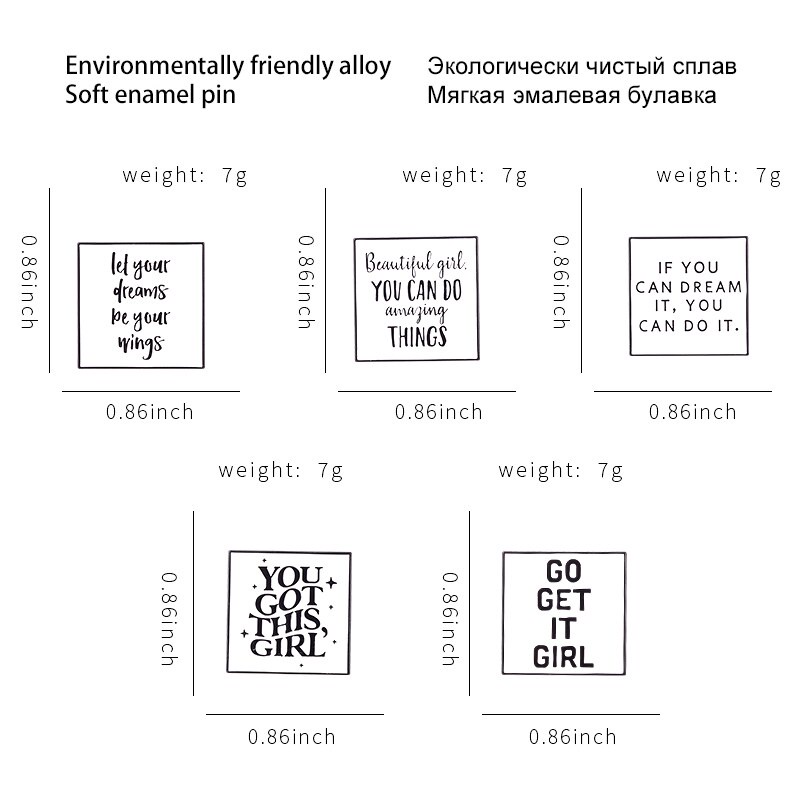 Ghim Cài Áo Tráng Men Hình Vuông In Chữ Dream Girls You Got This Làm Quà Tặng Bạn Bè