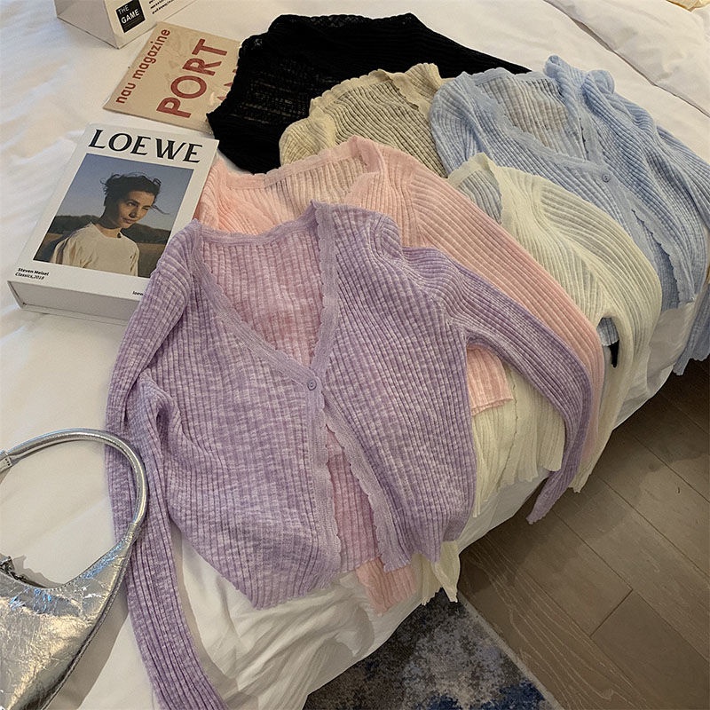 Bán Chạy!Áo Cardigan Dệt Kim Vải Lụa Lạnh Dệt Kim Màu Trơn Chống Nắng Thời Trang Mùa Hè Dành Cho Bạn Nữ