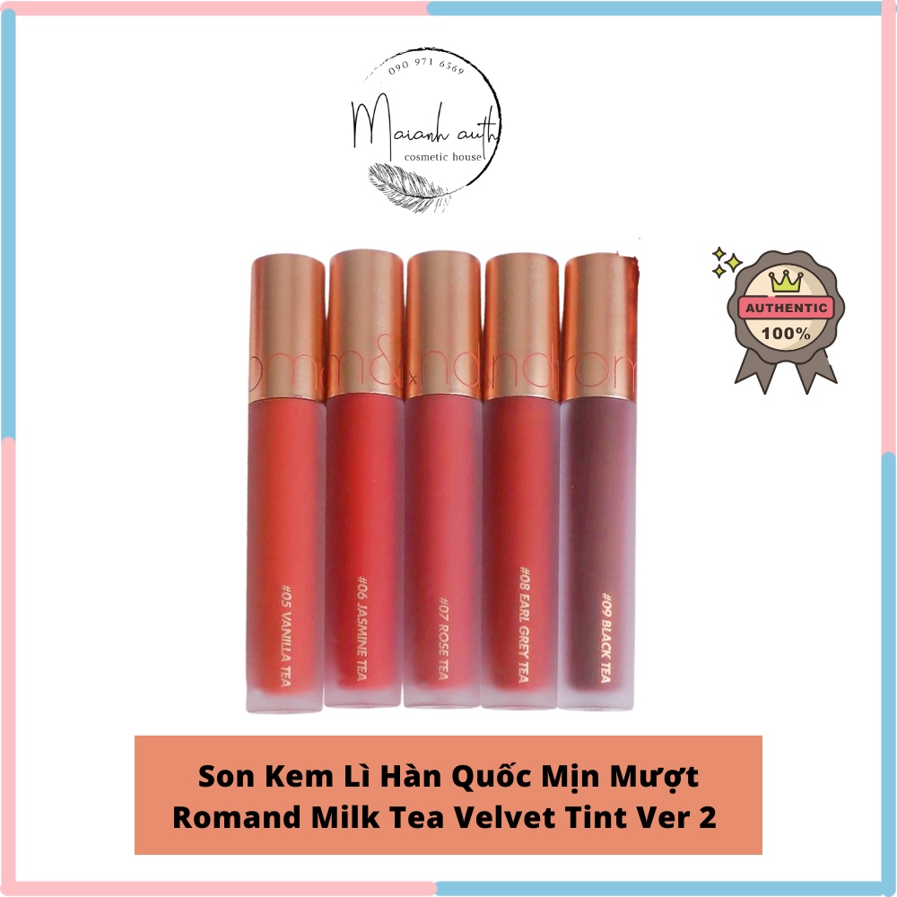 Son Kem Lì Hàn Quốc Mịn Mượt Romand Milk Tea Velvet Tint Ver 2 4.4g